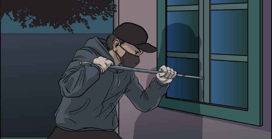 Illustration of burglar forcing entry through a window in Grand Rapids